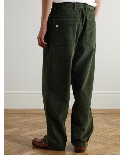 Kardo Green Antonio Straight-Leg Embroidered Cotton-Corduroy Trousers for men