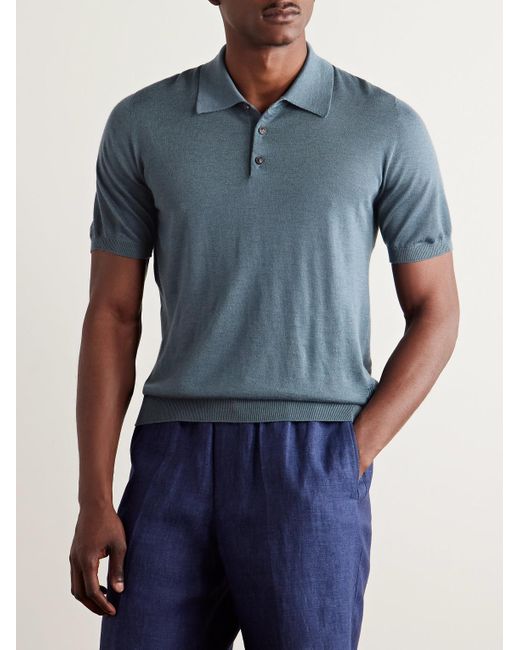 James Purdey & Sons Blue Tantallon Slim-Fit Merino Wool Polo Shirt for men