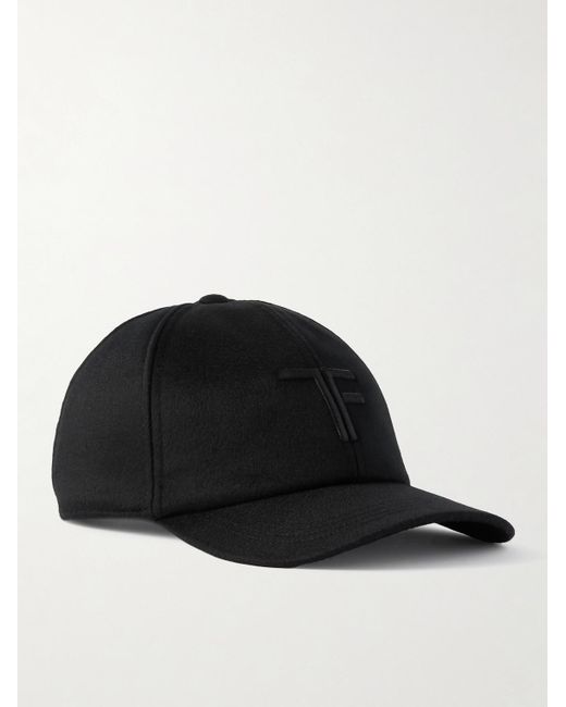 Tom Ford Black Leather-Trimmed Logo-Embroidered Cashmere Baseball Cap for men