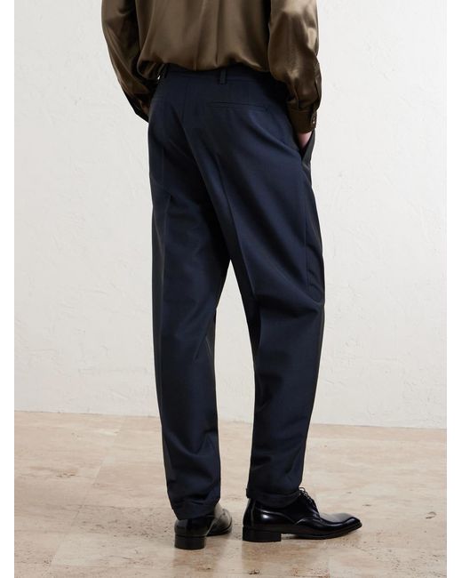Saint Laurent Blue Tapered Pleated Wool And Mohair-blend Trousers for men
