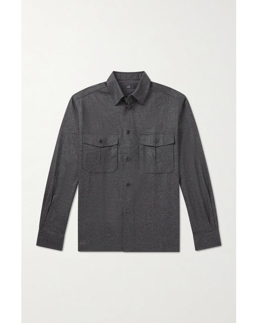 Dunhill Gray Prince Of Wales Checked Wool And Cashmere-blend Overshirt for men