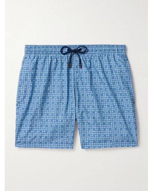 Canali Blue Straight-leg Mid-length Houndstooth Swim Shorts for men