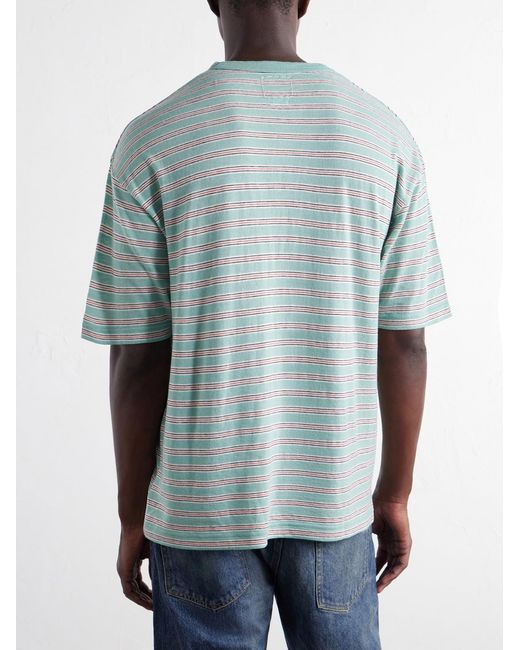Visvim Blue Jumbo Border Striped Wool And Cotton-Blend T-Shirt for men