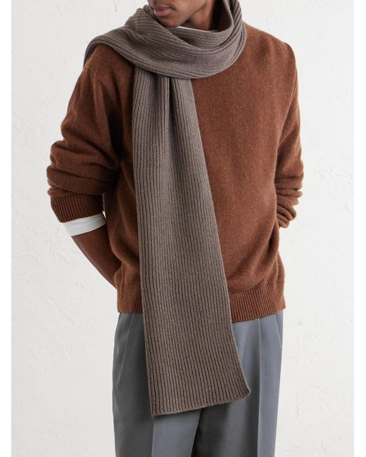 John Smedley Brown Stark Ribbed Recycled-Cashmere And Wool-Blend Scarf for men