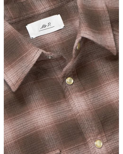Mr P. Brown Checked Organic Cotton-flannel Western Shirt for men