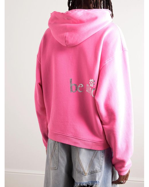ERL Pink Printed Cotton-Jersey Hoodie for men