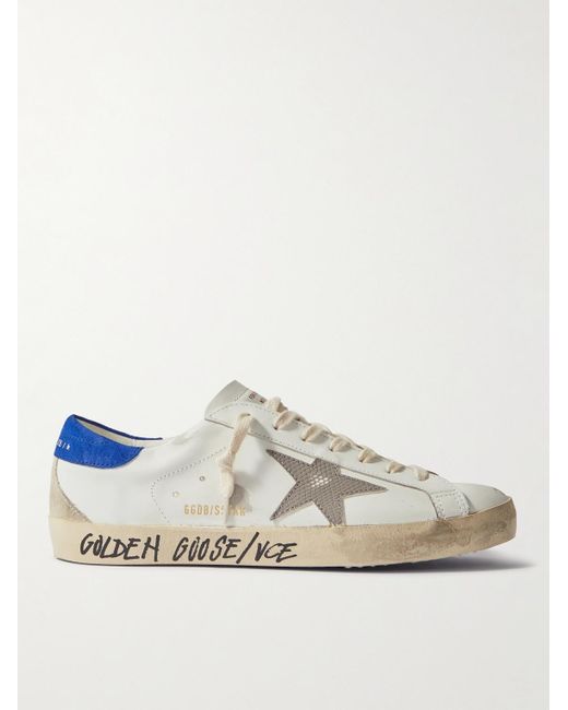 Golden Goose Deluxe Brand White Super-star Distressed Printed Suede-trimmed Leather Sneakers for men