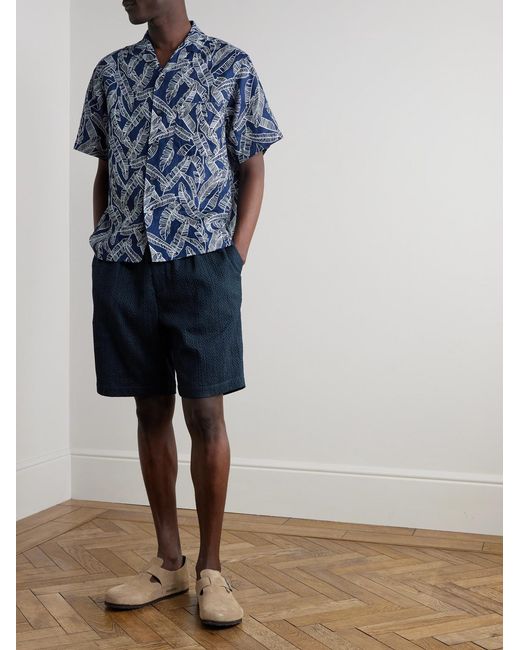 Blue Blue Japan Blue Gurkha Straight-Leg Belted Pleated Lace-Trimmed Cotton Shorts for men
