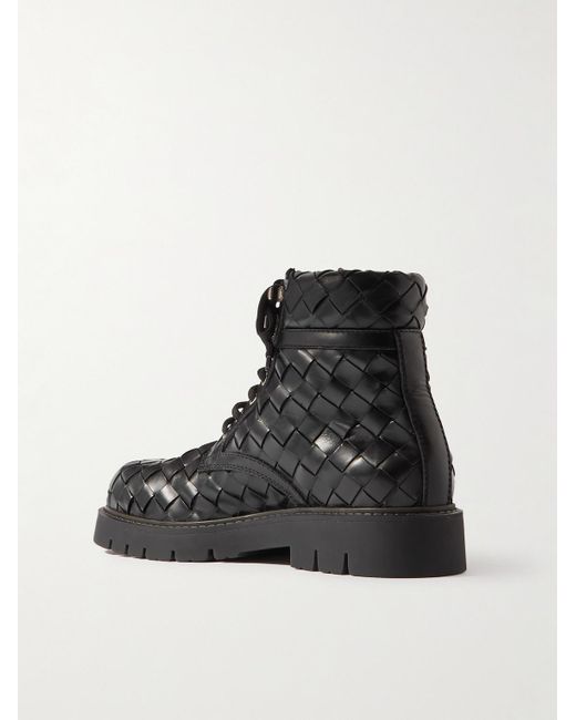 Bottega Veneta Black Haddock Intrecciato Leather Ankle Boots for men
