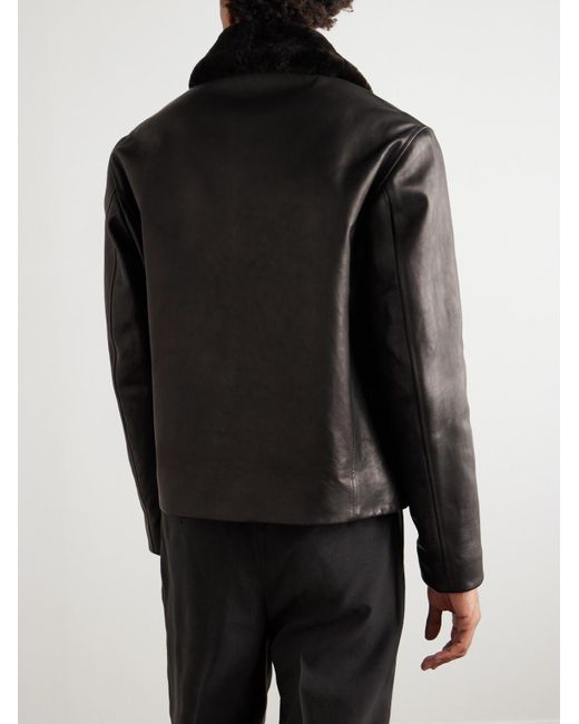 Loro Piana Black Baydan Shearling-Trimmed Aviator Jacket for men