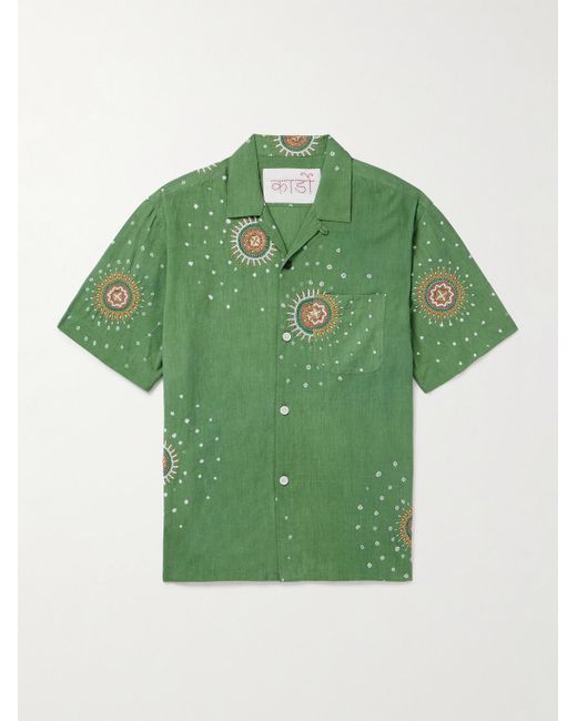Camicia in cotone ricamato con colletto convertibile di Kardo in Green da Uomo