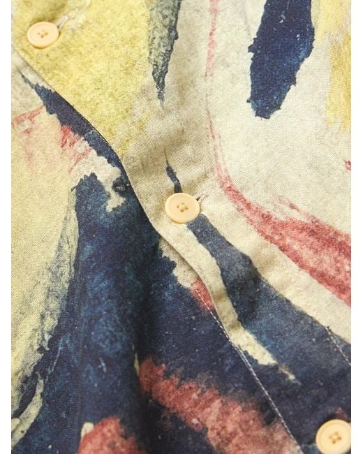 Folk Blue Gabe Printed Linen And Cotton-Blend Shirt for men