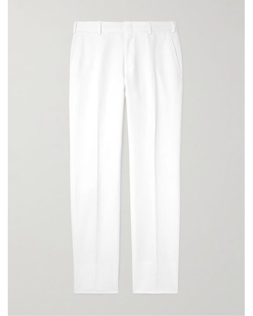 Brioni White Pienza Straight-leg Linen And Cotton-blend Trousers for men