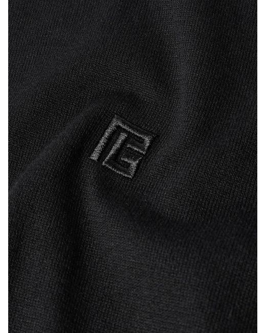 Balmain Black Logo-Embroidered Silk-Blend Polo Shirt for men