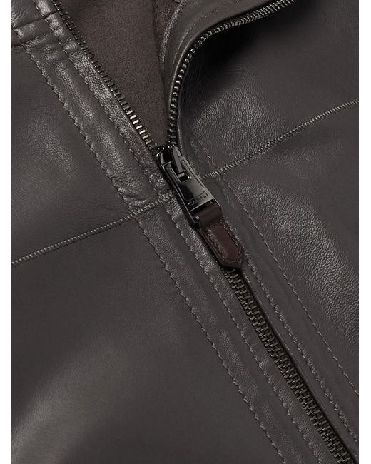 Canali Black Nuvola Leather Bomber Jacket for men