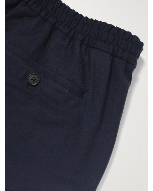 Mr P. Blue James Tapered Brushed Super 150S Wool-Twill Drawstring Trousers for men