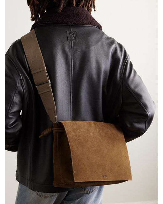 Loewe Brown Flamenco Leather-trimmed Suede Messenger Bag for men