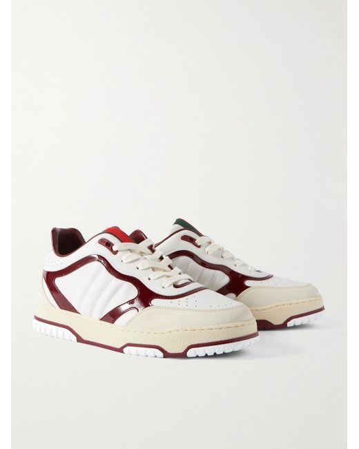 Gucci Natural Suede And Patent-leather Trimmed Leather Sneakers for men