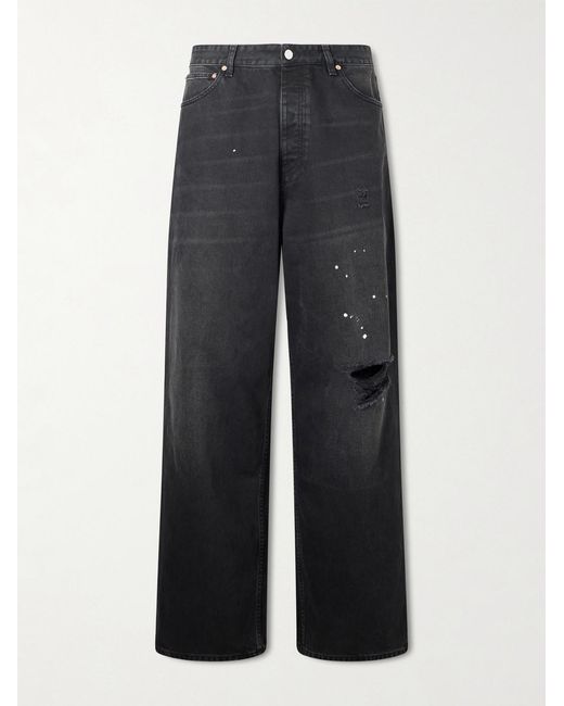 Vetements Blue Paint-splattered Distressed Straight-leg Jeans for men