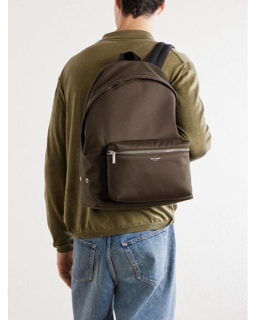 Saint Laurent Brown City Leather-Trimmed Twill Backpack for men