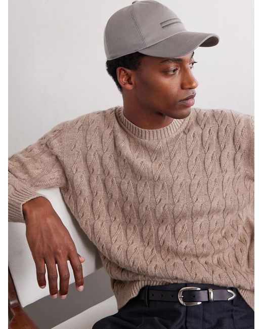 Zegna Gray Embroidered Cotton-twill Cap