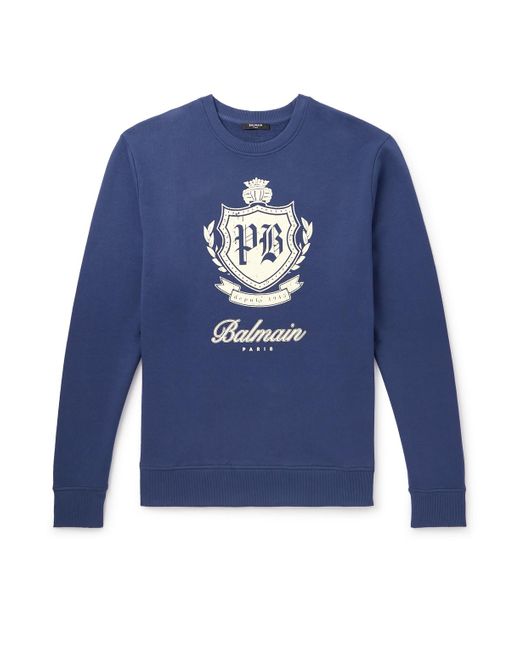 Balmain Men's Blue Logo-Print Cotton-Jersey Sweatshirt