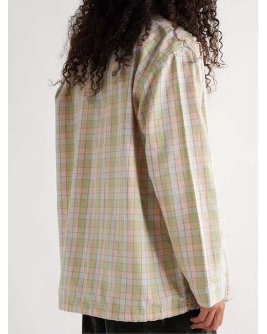 Acne Green Camp-Collar Logo-Appliquéd Checked Organic Cotton-Flannel Overshirt for men