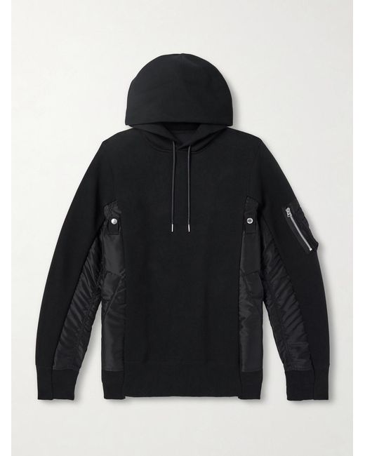 Sacai Black Nylon-trimmed Cotton-blend Jersey Hoodie for men