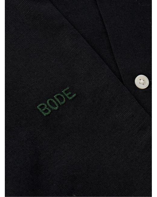 Bode Black Rosefinch Embroidered Cotton And Linen-blend Shirt for men