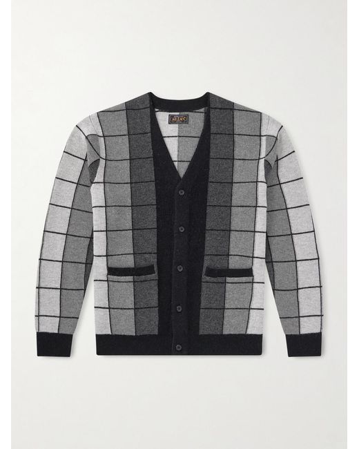 Beams Plus Black Checked Wool Cardigan for men