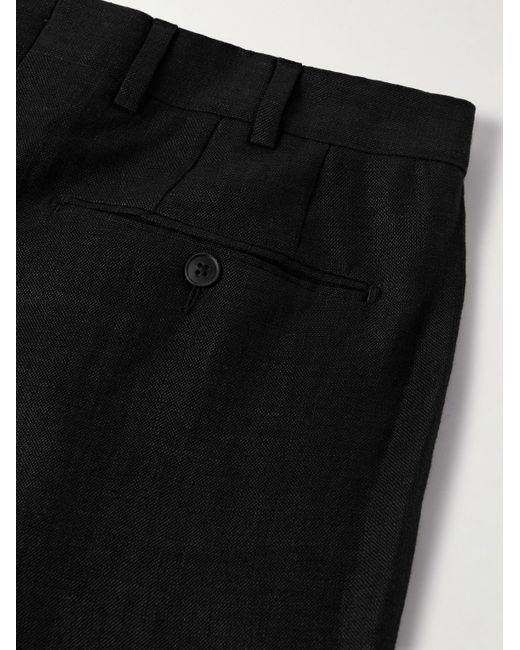 Saman Amel Black Straight-Leg Pleated Linen Suit Trousers for men