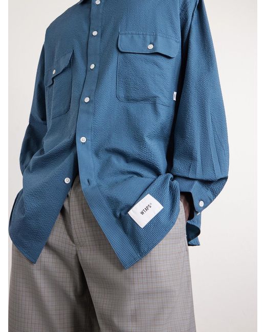(w)taps Blue Checked Seersucker Shirt for men