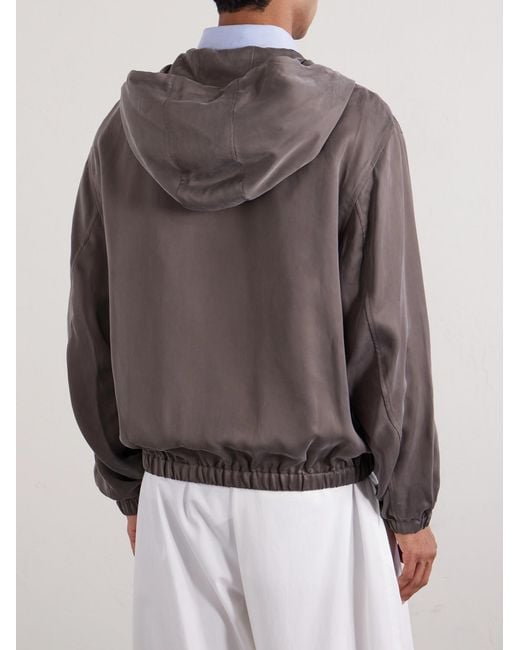 Amomento Brown Satin Hooded Jacket for men