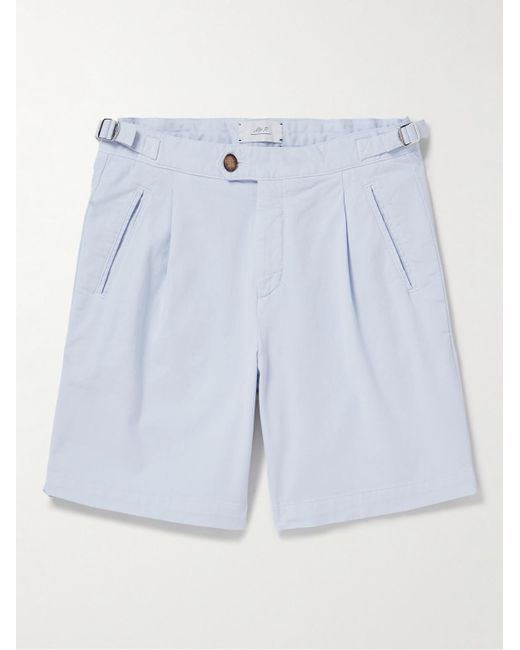 Mr P. Blue Wide-leg Pleated Organic Cotton-blend Twill Shorts for men