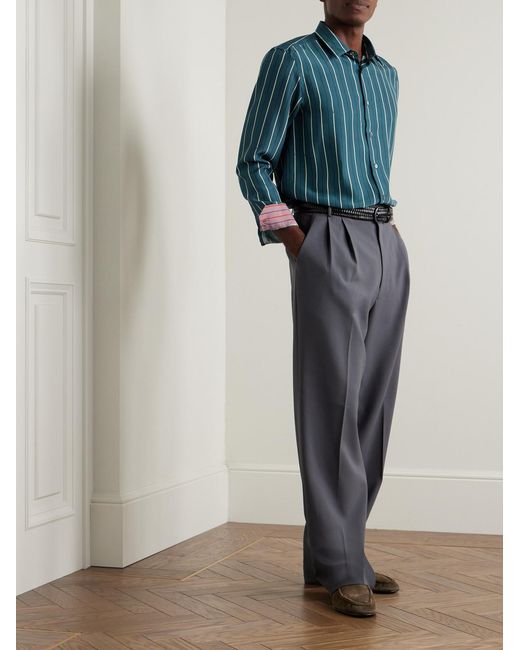 Paul Smith Blue Slim-Fit Striped Silk-Satin Shirt for men