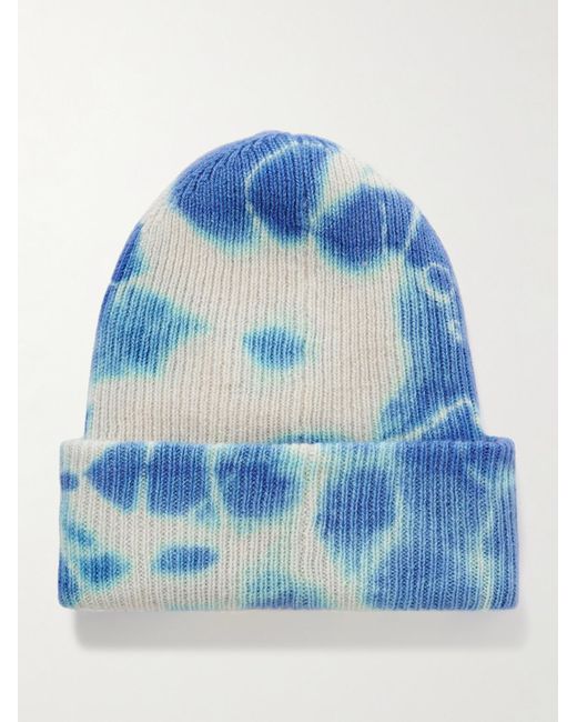 The Elder Statesman Blue Hot Parker Tie-dyed Ribbed Cashmere Beanie for men