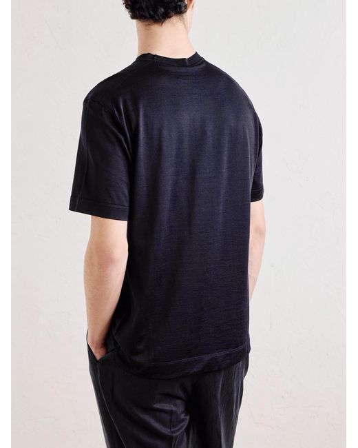 Zegna Blue Cotton And Silk-blend Jersey T-shirt for men