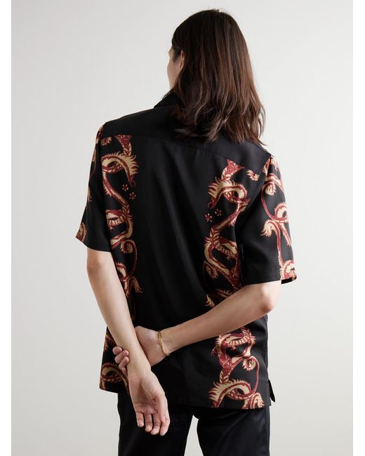 MANAAKI Black Taniwha Camp-Collar Printed Lyocell-Twill Shirt for men