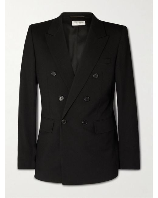 Saint Laurent Black Double-Breasted Wool-Gabardine Blazer for men