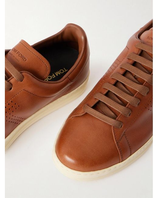 Tom Ford Brown Warwick Perforated Leather Sneakers for men
