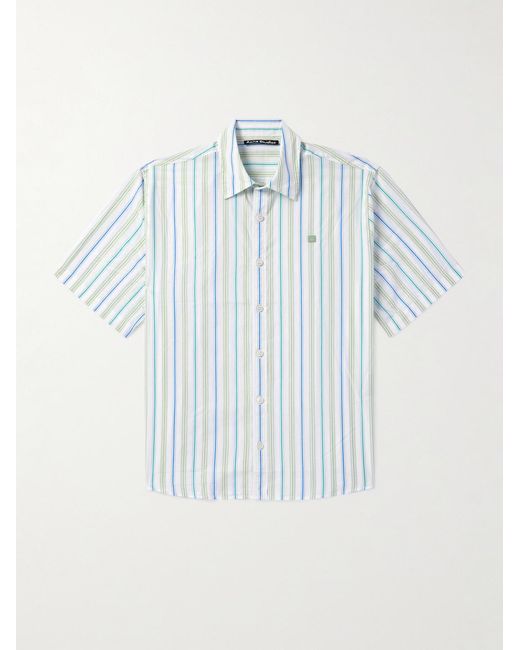 Acne Blue Sarlie Logo-Appliquéd Striped Cotton Shirt for men