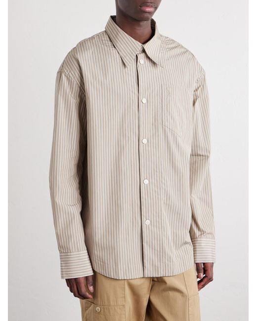 AMI White Striped Cotton-Poplin Shirt for men