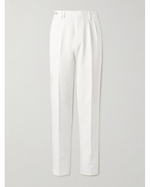 Brunello Cucinelli White Straight-leg Pleated Cotton-crepe Trousers for men