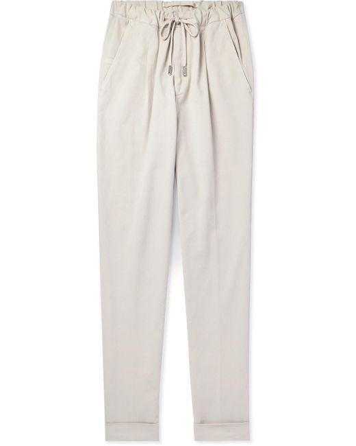 Thom Sweeney White Straight-leg Pleated Cotton-blend Twill Drawstring Trousers for men