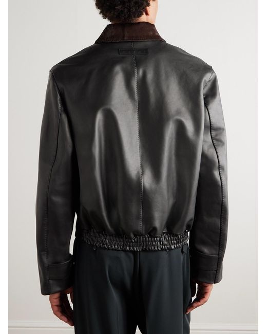 Marni Brown Leather-Trimmed Calf Hair Jacket for men