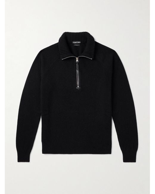 Tom Ford Rollkragenpullover aus einer Woll-Kaschmirmischung mit kurzem Reißverschluss in Blue für Herren