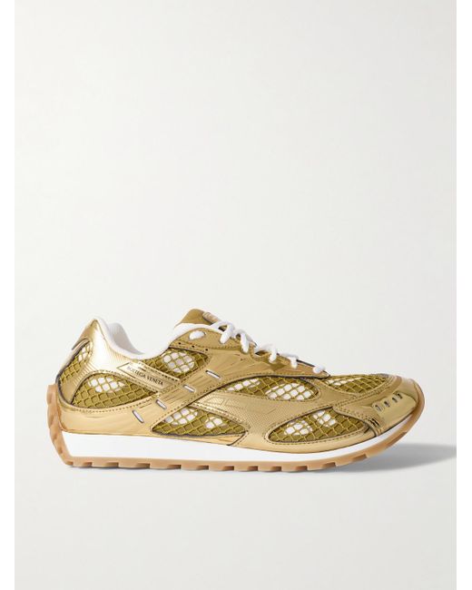 Bottega Veneta Orbit Metallic Rubber And Mesh Sneakers for men