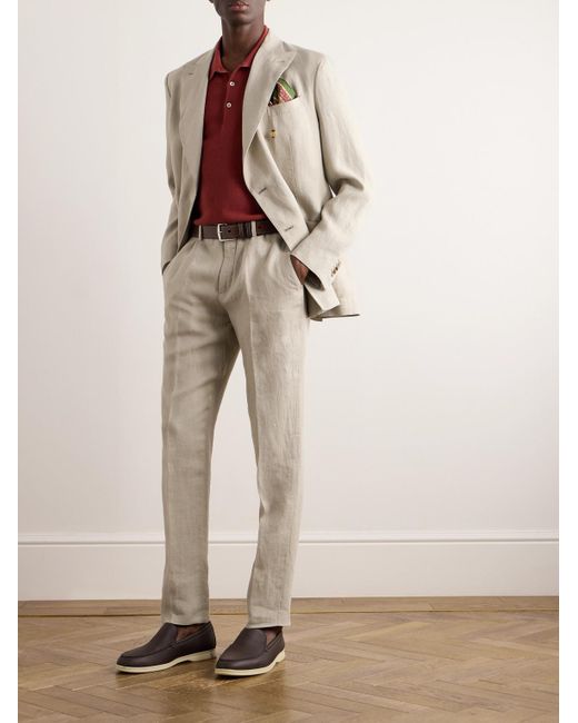 Boglioli Natural Herringbone Cotton And Linen-blend Suit Trousers for men