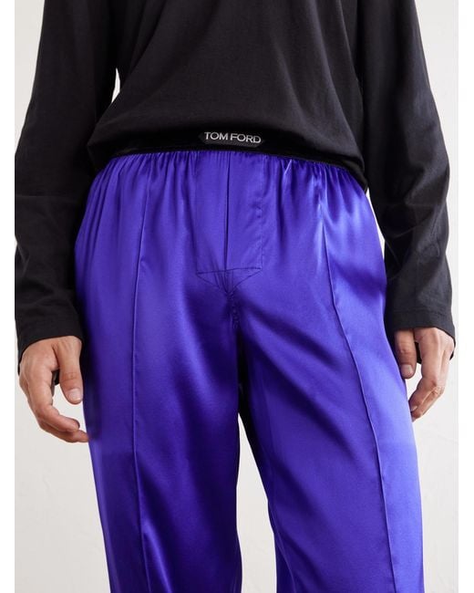 Tom Ford Blue Silk-Blend Satin Pyjama Trousers for men