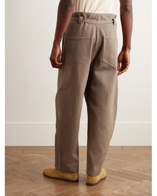 Kartik Research Natural Fauji Belted Embellished Embroidered Cotton-Twill Wide-Leg Trousers for men